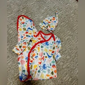 Copper pearl knotted gown with matching hat